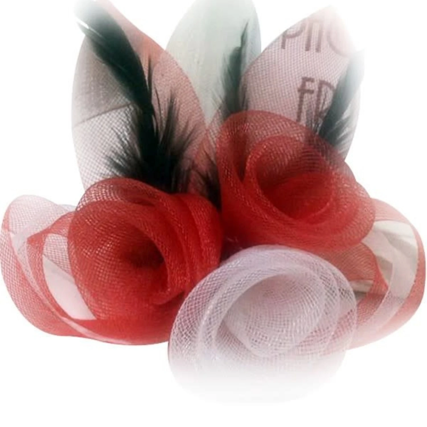Broche Tule 3 Bloemen Met Veertjes Rood/Wit/Rood 1 Broche Tule 3 Bloemen Met Veertjes Rood/Wit/Rood
