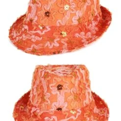 Deukhoedje Ruche+Pailletten Oranje