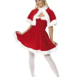 Miss Santa Costume, Red, With Jacket, Skirt, Hat, Belt & Muff