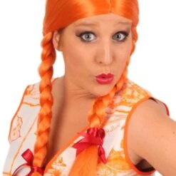 Pruik Puppi Oranje Met Vlechten