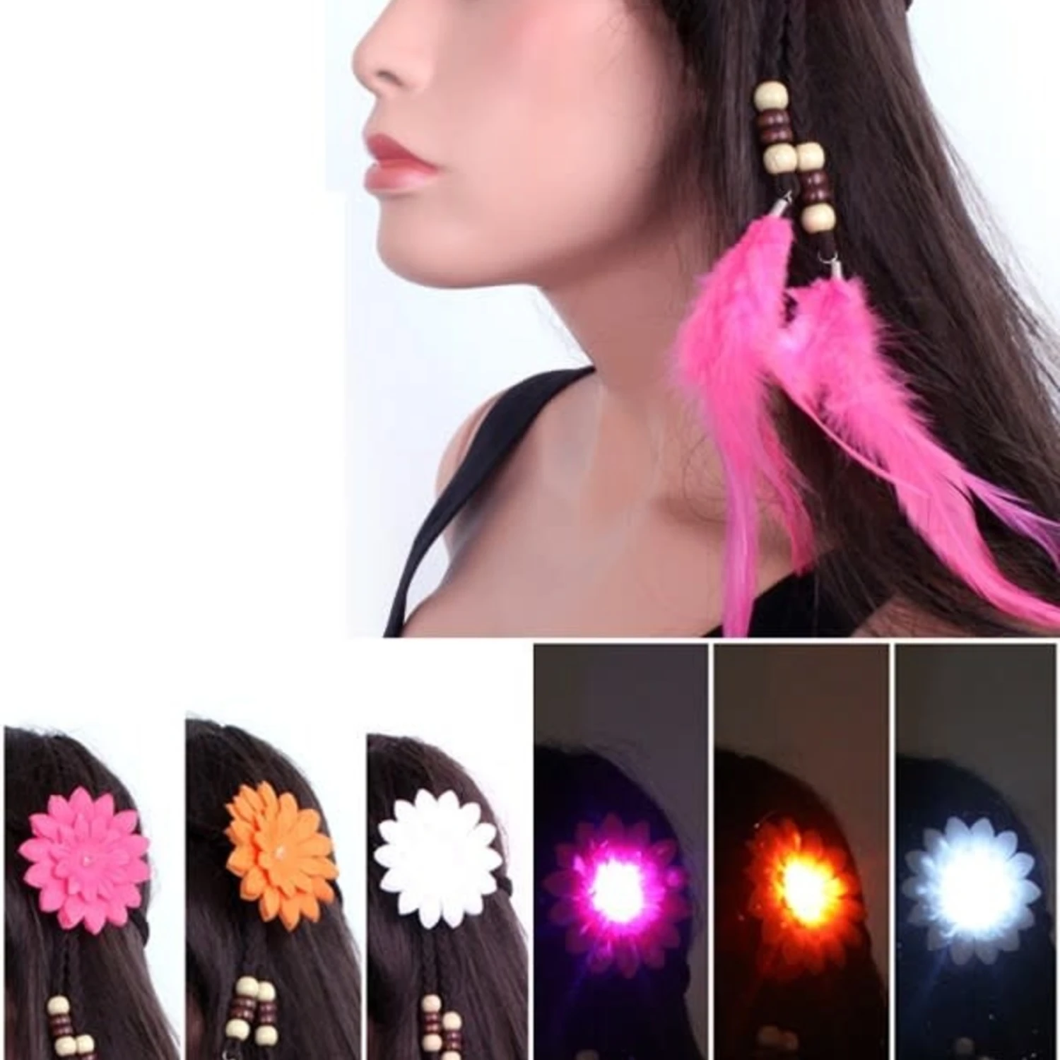 Hoofdband Hippie Met Licht 3 Assorti 2 Hoofdband Hippie Met Licht 3 Assorti - Afbeelding 2