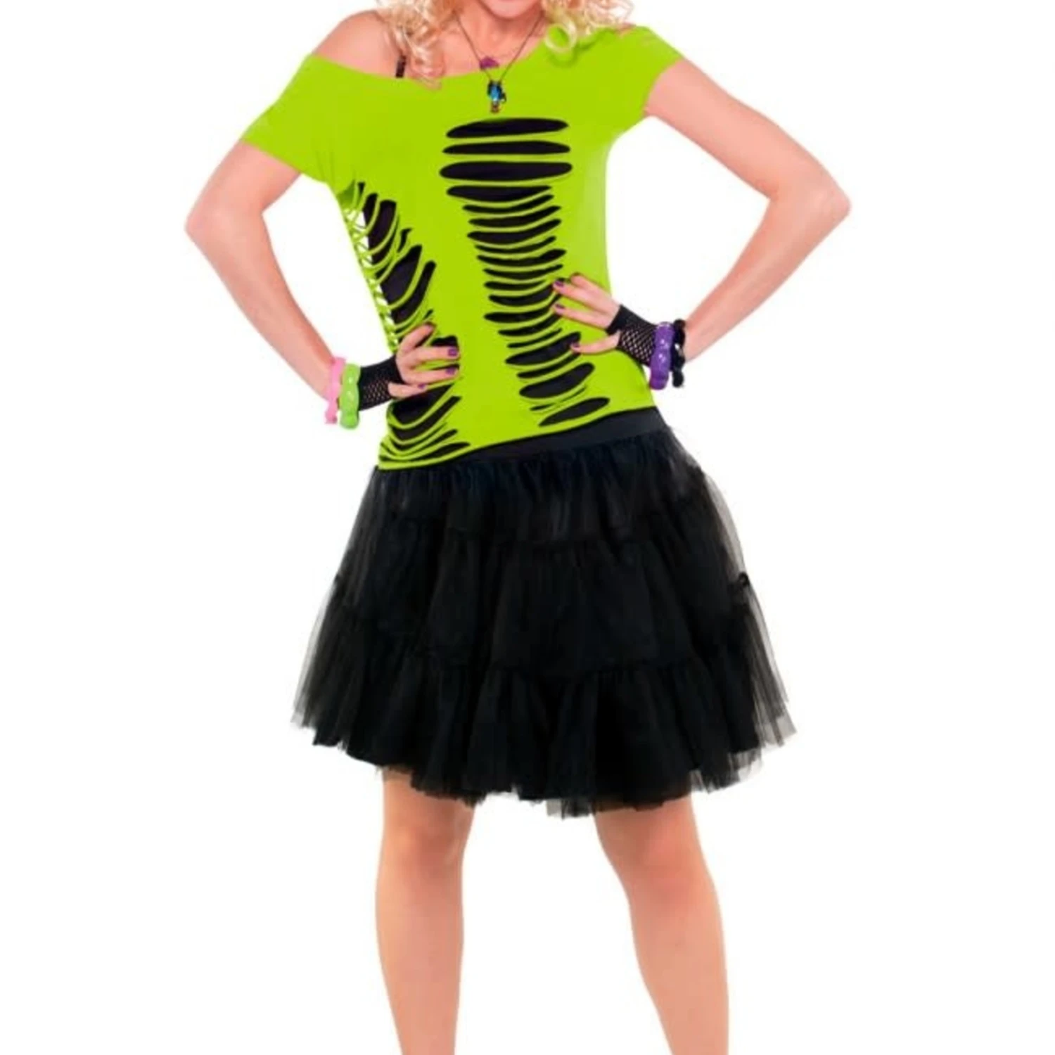 T-shirt Fluor Groen Met Gaten - One Size 1 T-shirt Fluor Groen Met Gaten - One Size